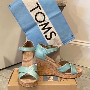Tom’s Turquoise Metallic Wedge Sandals
